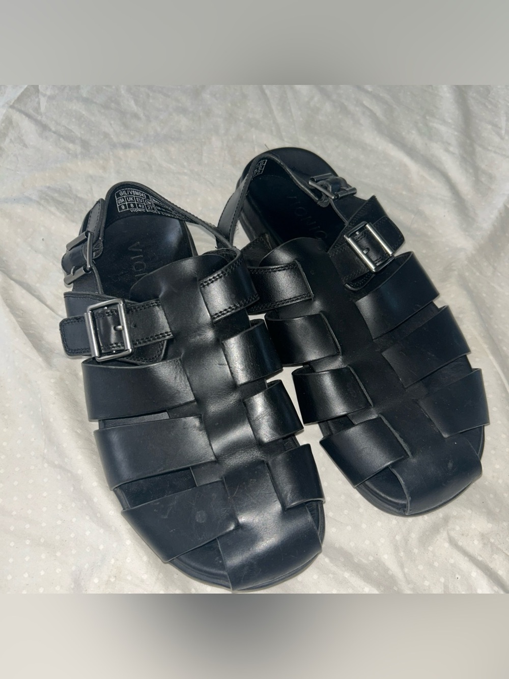 Vionic Men's Black Leather Fisherman Sandals Size 9
